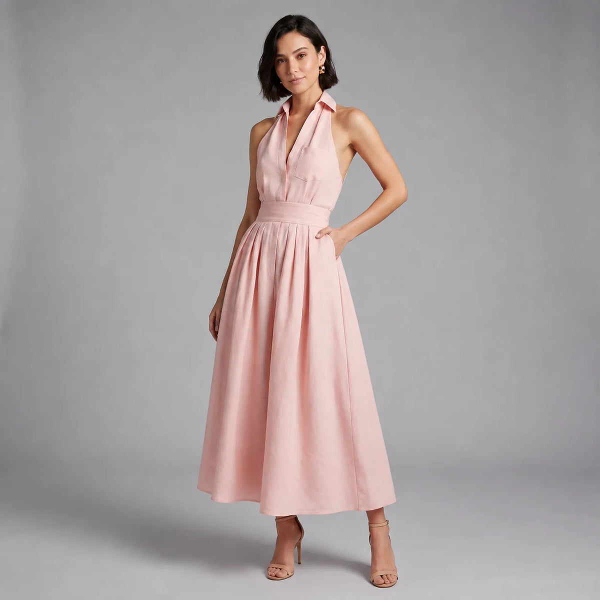 Serena | Women’s Halter Maxi Dress | Deep V Wedding Guest-Women Dress-Pick NewYork