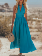 Serena | Women’s Halter Maxi Dress | Deep V Wedding Guest-Women Dress-Pick NewYork