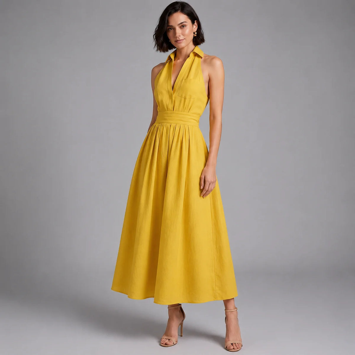 Serena | Women’s Halter Maxi Dress | Deep V Wedding Guest-Women Dress-Pick NewYork