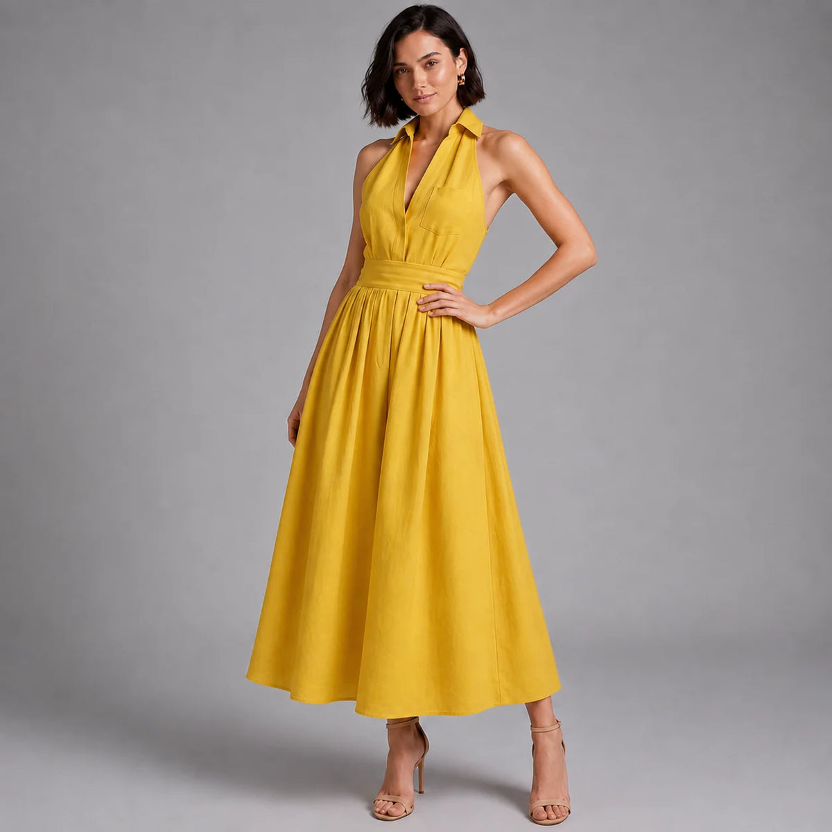 Serena | Women’s Halter Maxi Dress | Deep V Wedding Guest-Women Dress-Pick NewYork