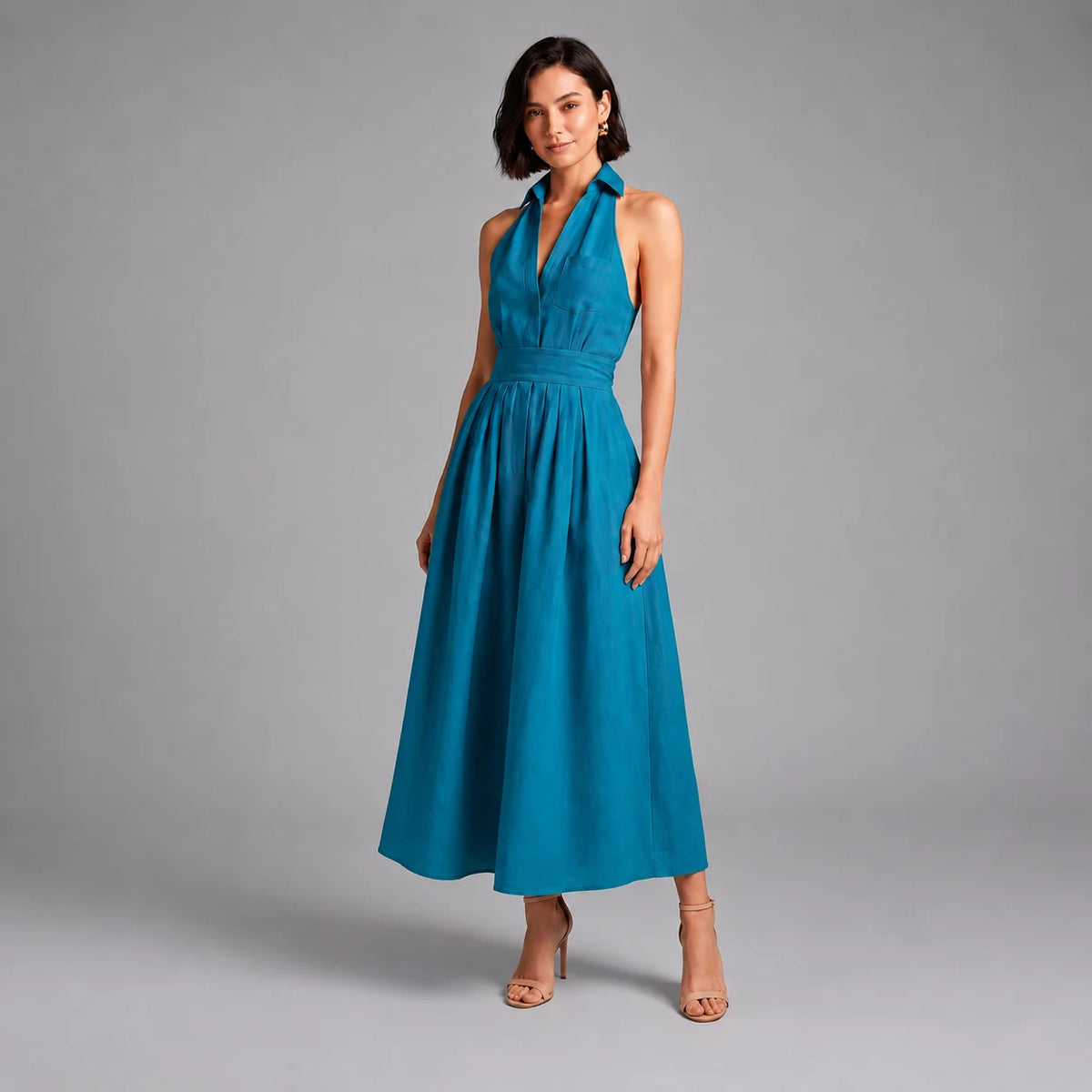 Serena | Women’s Halter Maxi Dress | Deep V Wedding Guest-Women Dress-Pick NewYork