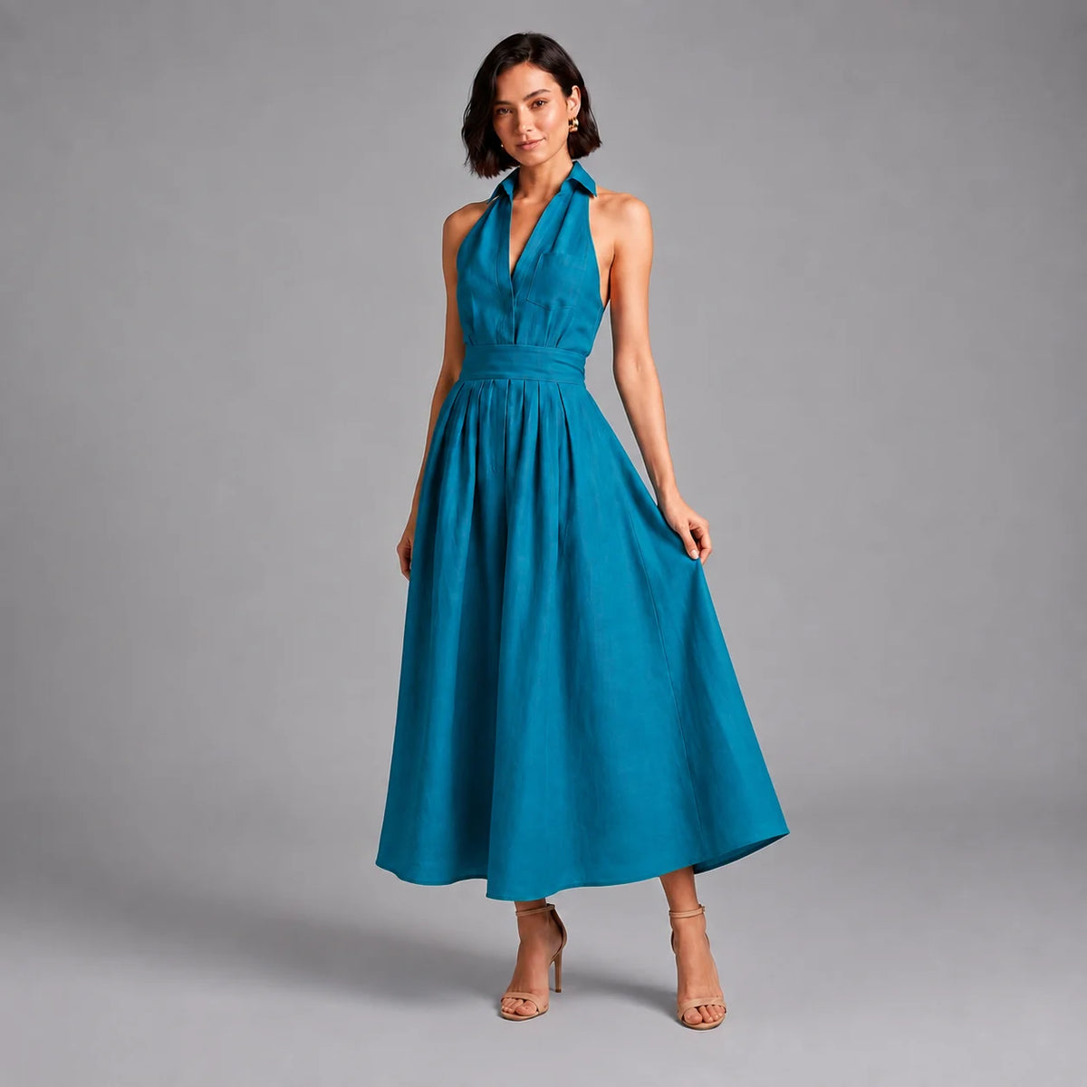Serena | Women’s Halter Maxi Dress | Deep V Wedding Guest-Women Dress-Pick NewYork