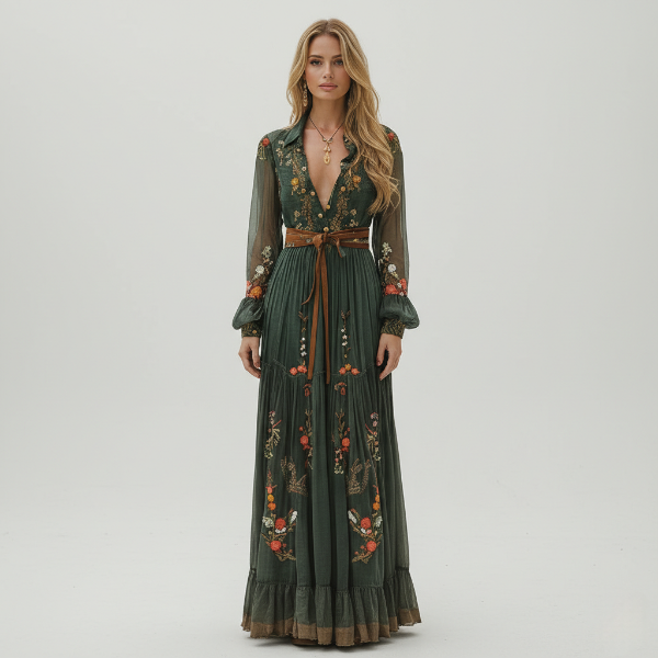 Sienna | Women's Floral Maxi Dress | Long Sleeve Wrap Vacation Wear-Women Dress-Pick NewYork