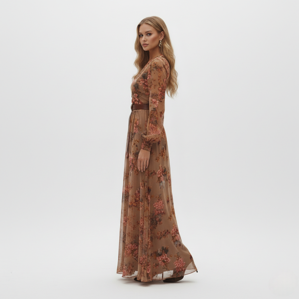 Sienna | Women's Floral Maxi Dress | Long Sleeve Wrap Vacation Wear-Women Dress-Pick NewYork