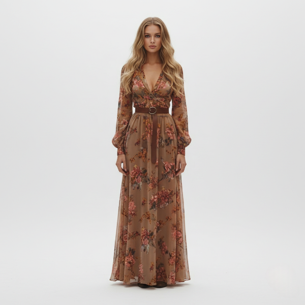 Sienna | Women's Floral Maxi Dress | Long Sleeve Wrap Vacation Wear-Women Dress-Pick NewYork