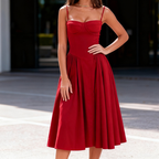 Sienna | Women’s Sleeveless Solid Color Midi Dress | Shoulder Straps Pleated Skirt Wedding Guest-Women Dress-Pick NewYork