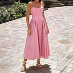 Sienna | Women’s Sleeveless Solid Color Midi Dress | Shoulder Straps Pleated Skirt Wedding Guest-Women Dress-Pick NewYork