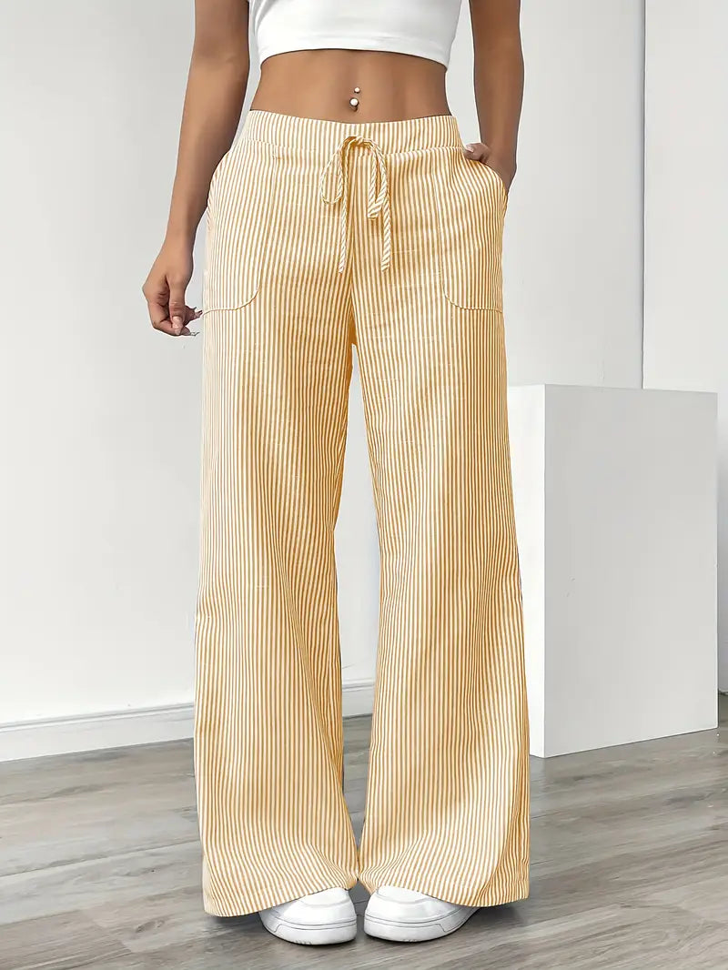 Sienna | Women's Striped Trousers | Drawstring Wide Leg-Women Pants-Pick NewYork
