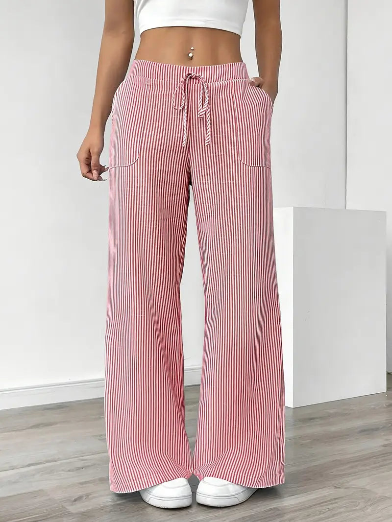 Sienna | Women's Striped Trousers | Drawstring Wide Leg-Women Pants-Pick NewYork