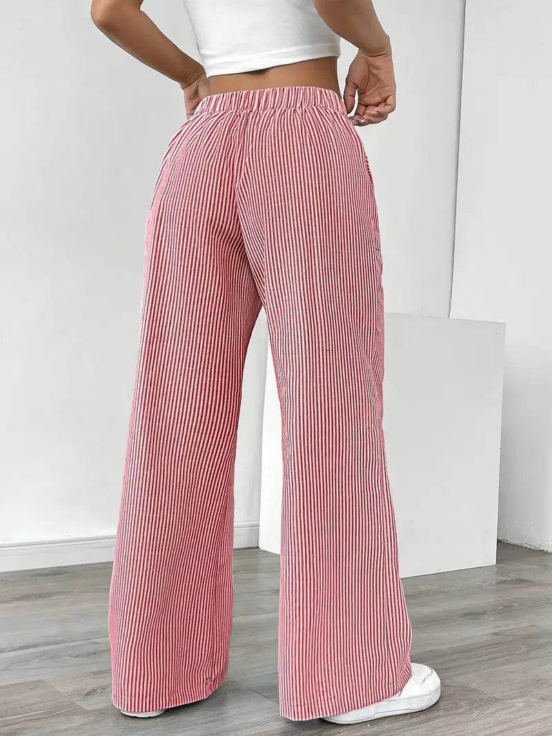 Sienna | Women's Striped Trousers | Drawstring Wide Leg-Women Pants-Pick NewYork