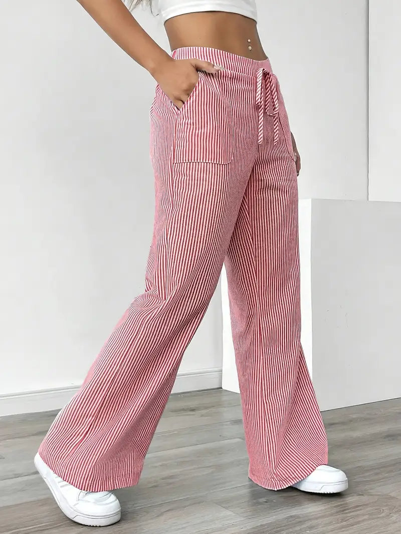 Sienna | Women's Striped Trousers | Drawstring Wide Leg-Women Pants-Pick NewYork