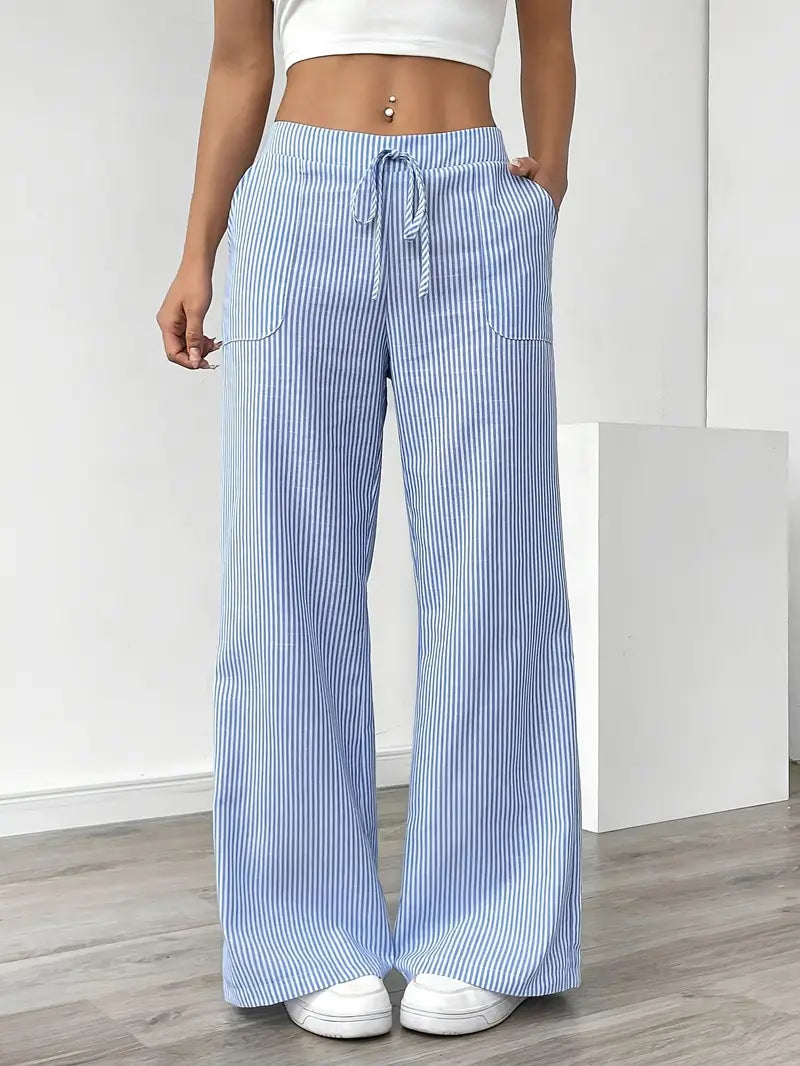 Sienna | Women's Striped Trousers | Drawstring Wide Leg-Women Pants-Pick NewYork