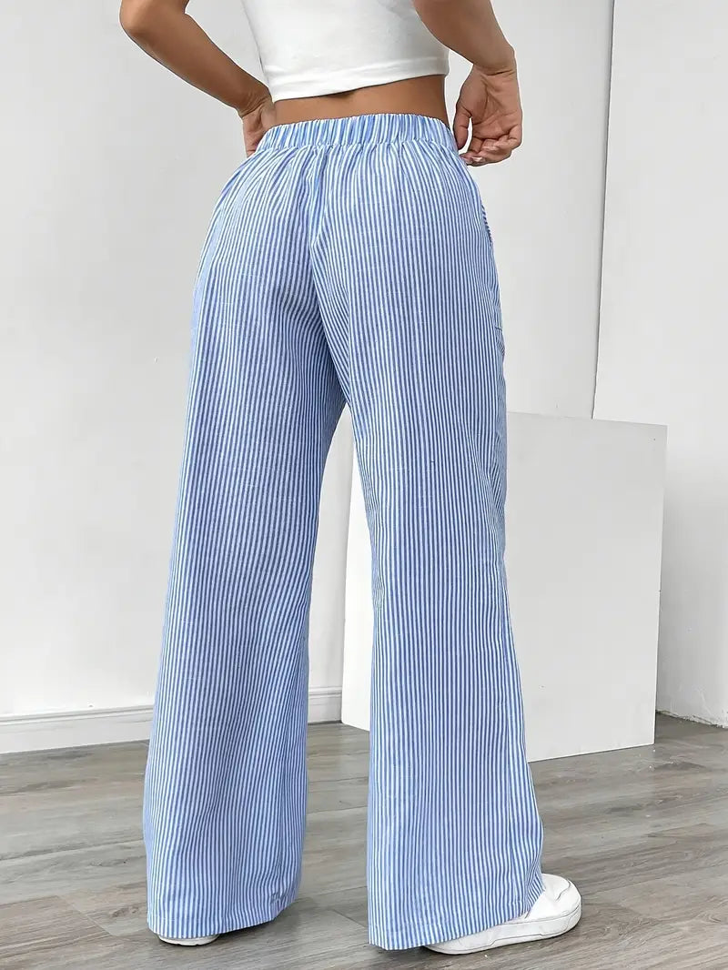 Sienna | Women's Striped Trousers | Drawstring Wide Leg-Women Pants-Pick NewYork