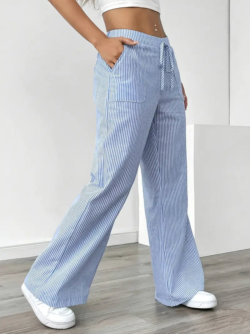 Sienna | Women's Striped Trousers | Drawstring Wide Leg-Women Pants-Pick NewYork