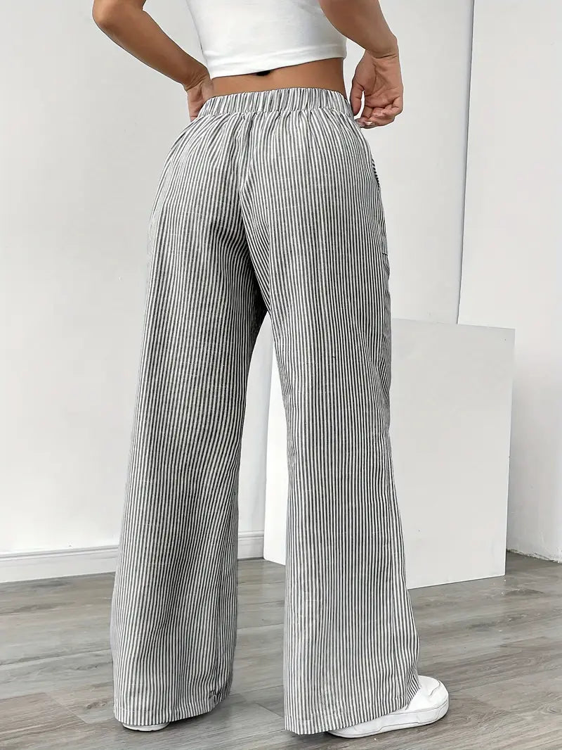 Sienna | Women's Striped Trousers | Drawstring Wide Leg-Women Pants-Pick NewYork