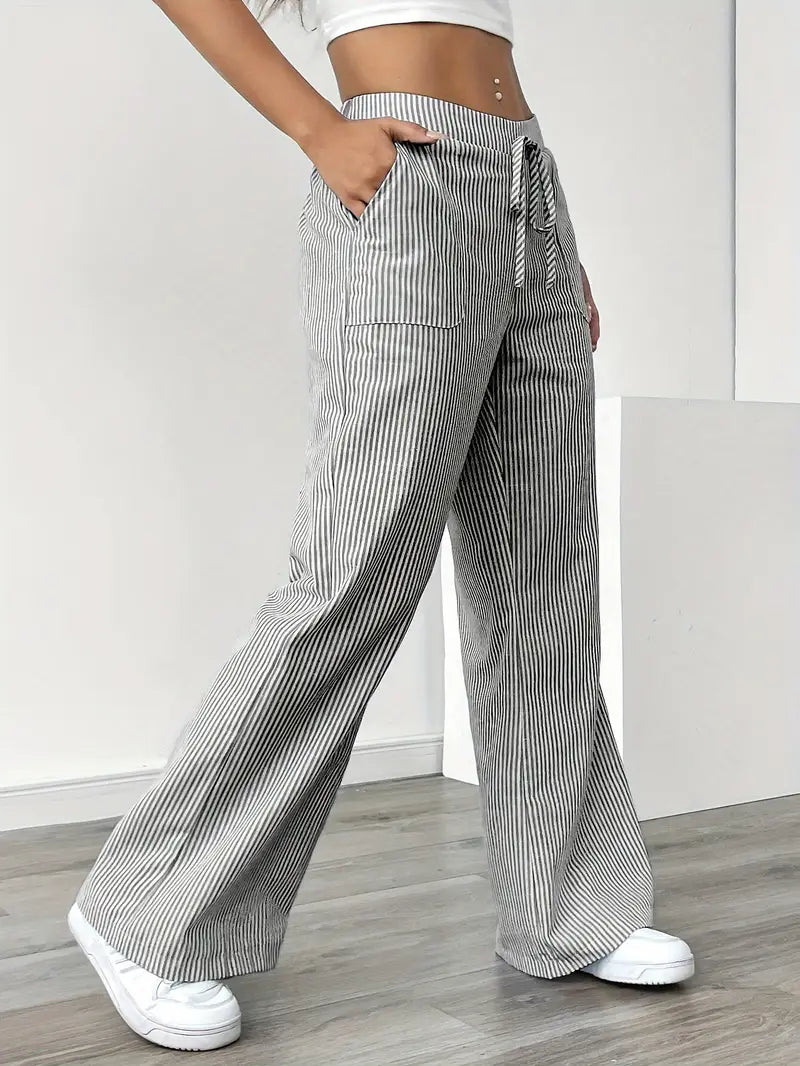 Sienna | Women's Striped Trousers | Drawstring Wide Leg-Women Pants-Pick NewYork