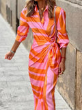 Sienna | Women's Striped Wrap Dress | Collared Tie Waist-Women Dress-Pick NewYork