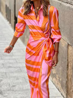 Sienna | Women's Striped Wrap Dress | Collared Tie Waist-Women Dress-Pick NewYork