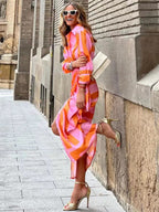 Sienna | Women's Striped Wrap Dress | Collared Tie Waist-Women Dress-Pick NewYork