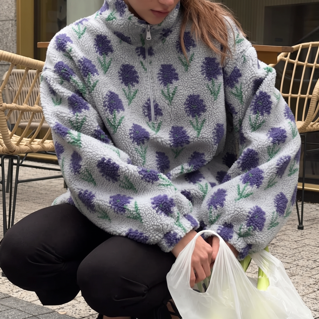 Sophia | Women's Half-Zip Sweatshirt | Floral Fleece-PNY