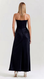 Stella | Women’s Strapless Solid Color Maxi Dress | Draped Detail Floor Length Wedding Guest-Women Dress-Pick NewYork