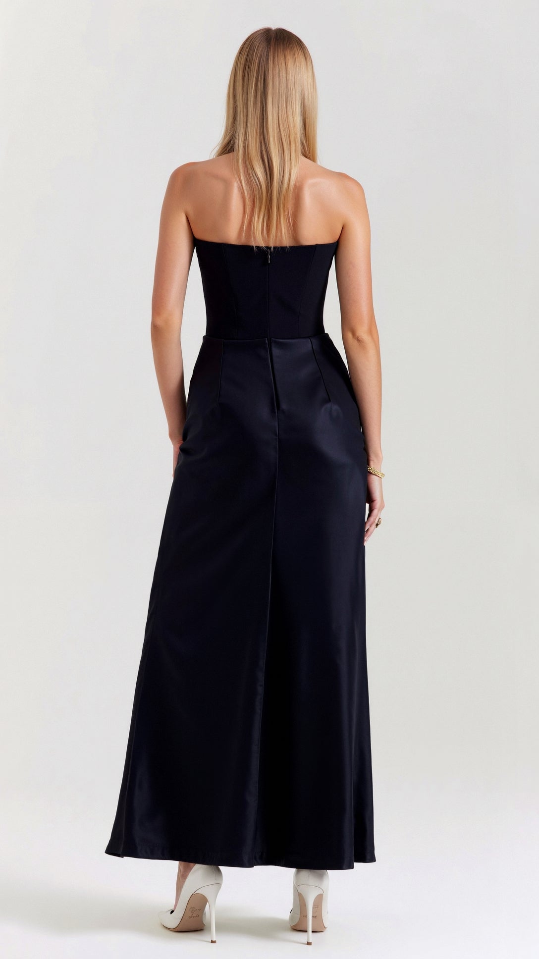Stella | Women’s Strapless Solid Color Maxi Dress | Draped Detail Floor Length Wedding Guest-Women Dress-Pick NewYork