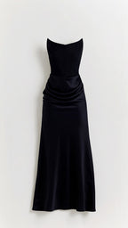 Stella | Women’s Strapless Solid Color Maxi Dress | Draped Detail Floor Length Wedding Guest-Women Dress-Pick NewYork