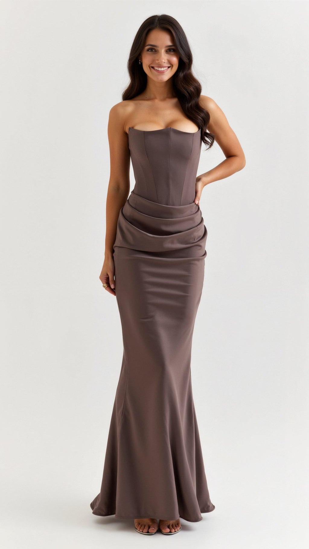 Stella | Women’s Strapless Solid Color Maxi Dress | Draped Detail Floor Length Wedding Guest-Women Dress-Pick NewYork