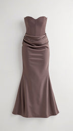 Stella | Women’s Strapless Solid Color Maxi Dress | Draped Detail Floor Length Wedding Guest-Women Dress-Pick NewYork