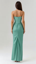 Stella | Women’s Strapless Solid Color Maxi Dress | Draped Detail Floor Length Wedding Guest-Women Dress-Pick NewYork