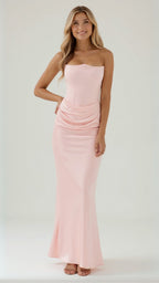 Stella | Women’s Strapless Solid Color Maxi Dress | Draped Detail Floor Length Wedding Guest-Women Dress-Pick NewYork