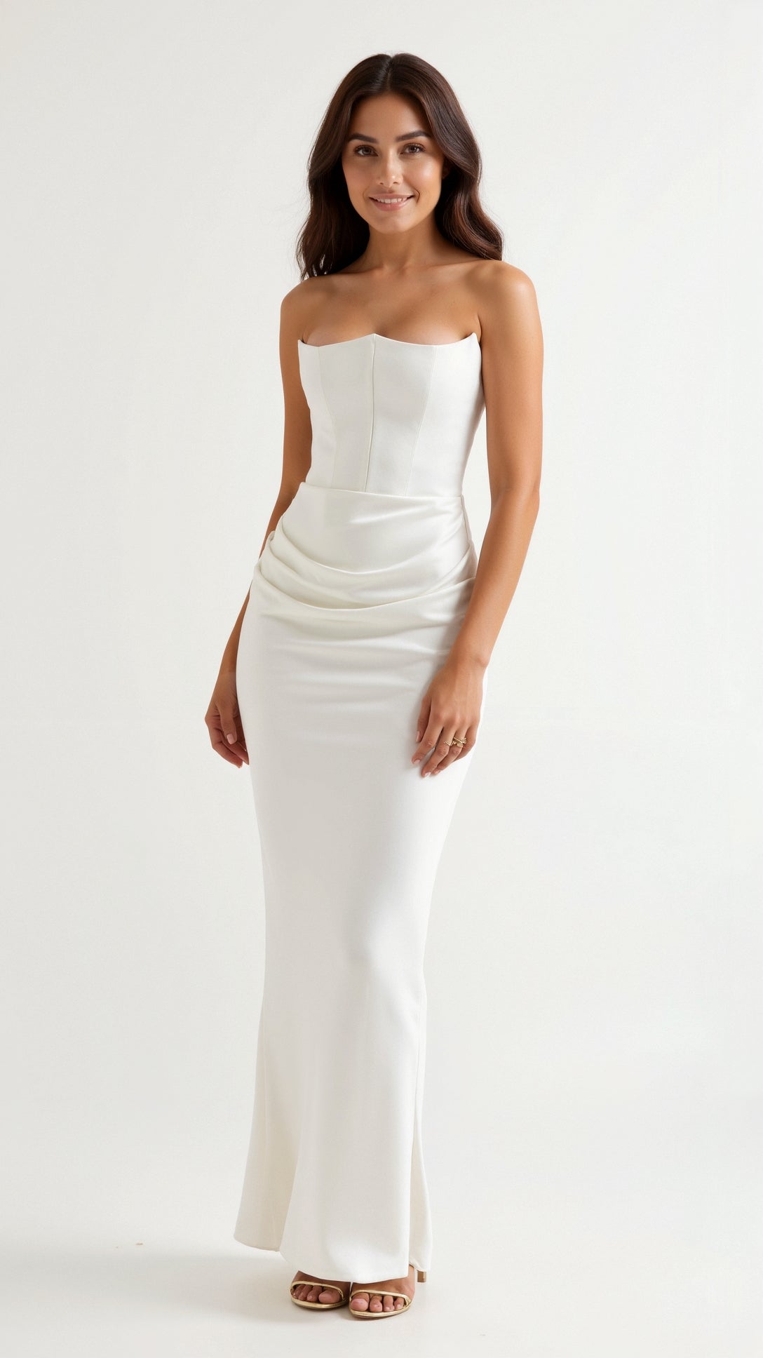 Stella | Women’s Strapless Solid Color Maxi Dress | Draped Detail Floor Length Wedding Guest-Women Dress-Pick NewYork