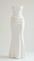 Stella | Women’s Strapless Solid Color Maxi Dress | Draped Detail Floor Length Wedding Guest-Women Dress-Pick NewYork