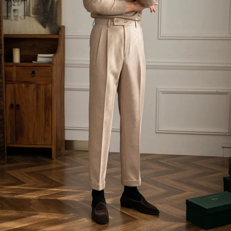 Theo | Men’s Pleated Dress Trousers | Double Button Waist Straight Leg Formal Wear-Men Pants-Pick NewYork