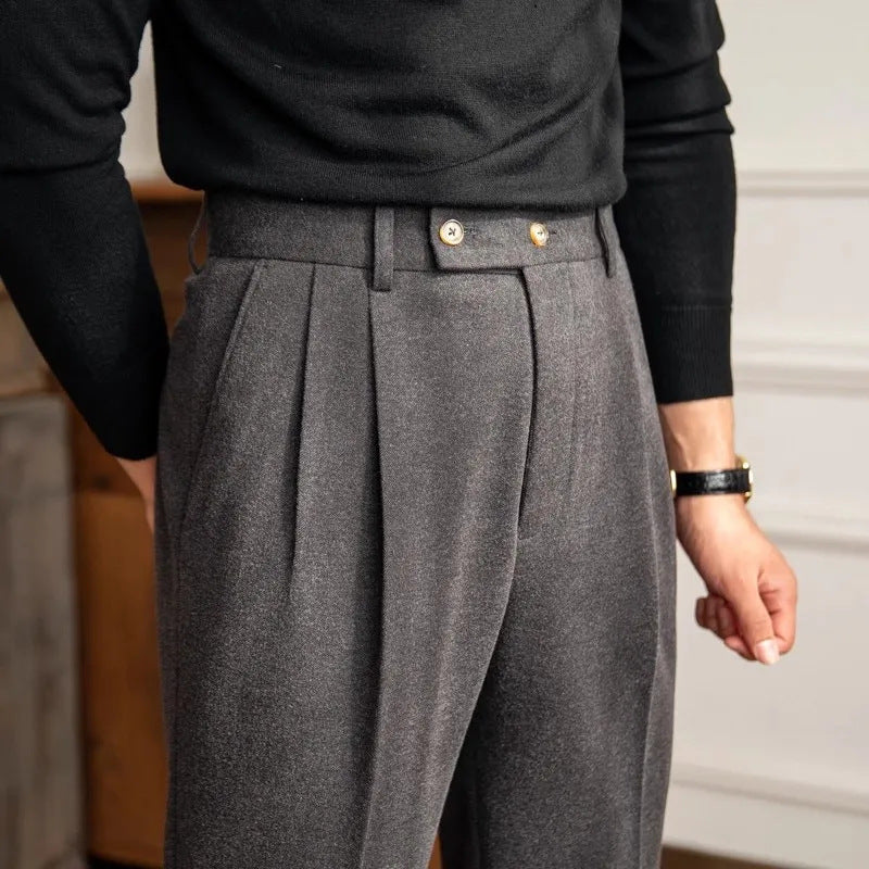 Theo | Men’s Pleated Dress Trousers | Double Button Waist Straight Leg Formal Wear-Men Pants-Pick NewYork