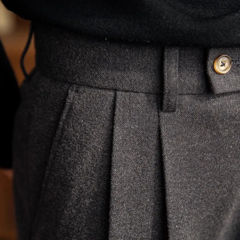 Theo | Men’s Pleated Dress Trousers | Double Button Waist Straight Leg Formal Wear-Men Pants-Pick NewYork