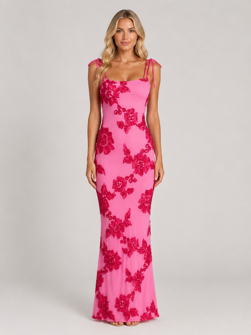 Valentina | Women's Floral Applique Maxi Dress | Tie Shoulder Corset-Women Dress-Pick NewYork