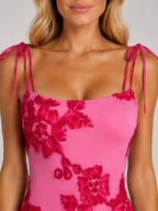 Valentina | Women's Floral Applique Maxi Dress | Tie Shoulder Corset-Women Dress-Pick NewYork