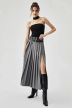 Valerie | Women’s Pleated Midi Skirt | High Waist Belted Office-Women Skirt-Pick NewYork