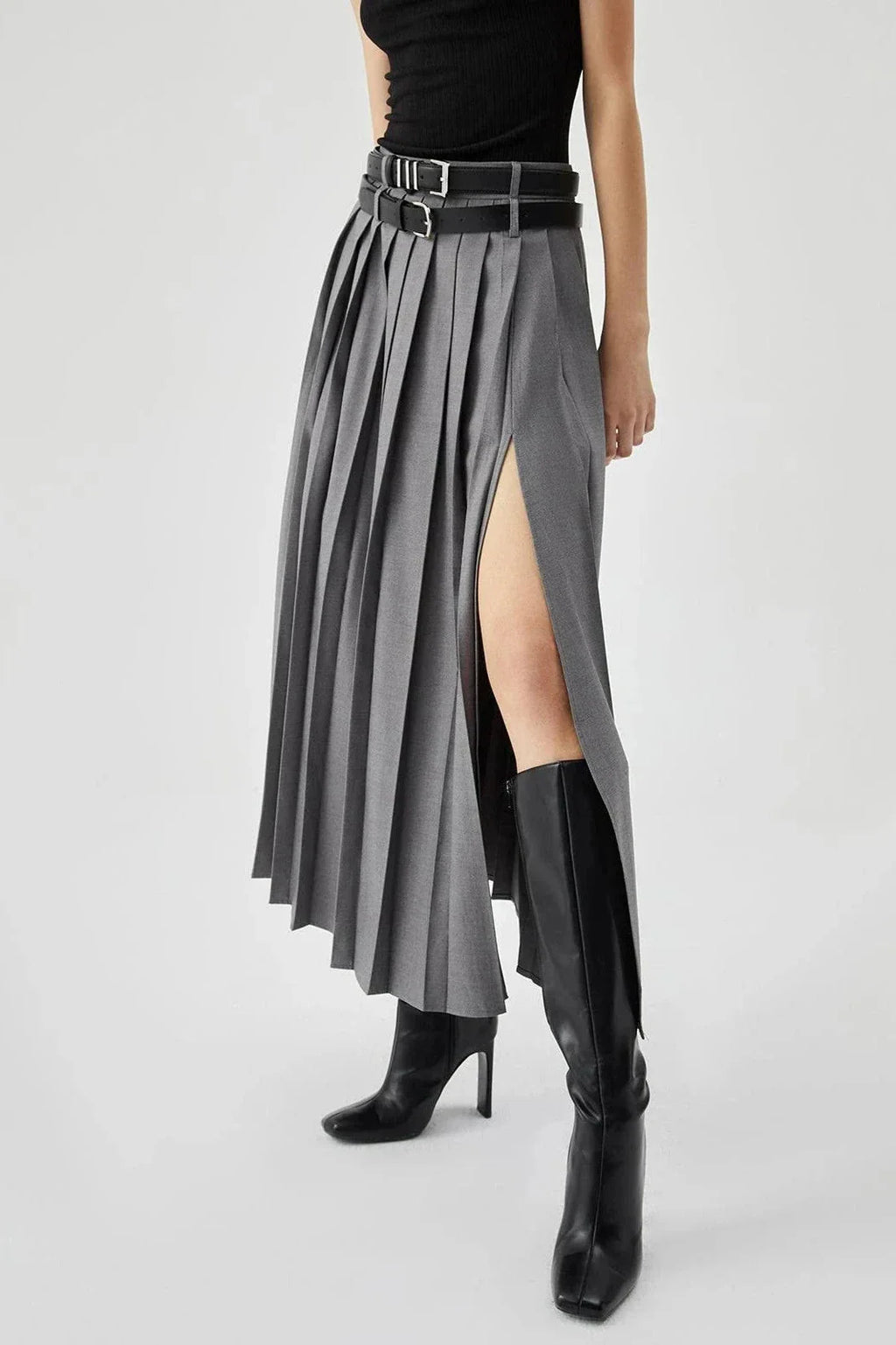 Valerie | Women’s Pleated Midi Skirt | High Waist Belted Office-Women Skirt-Pick NewYork