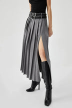 Valerie | Women’s Pleated Midi Skirt | High Waist Belted Office-Women Skirt-Pick NewYork