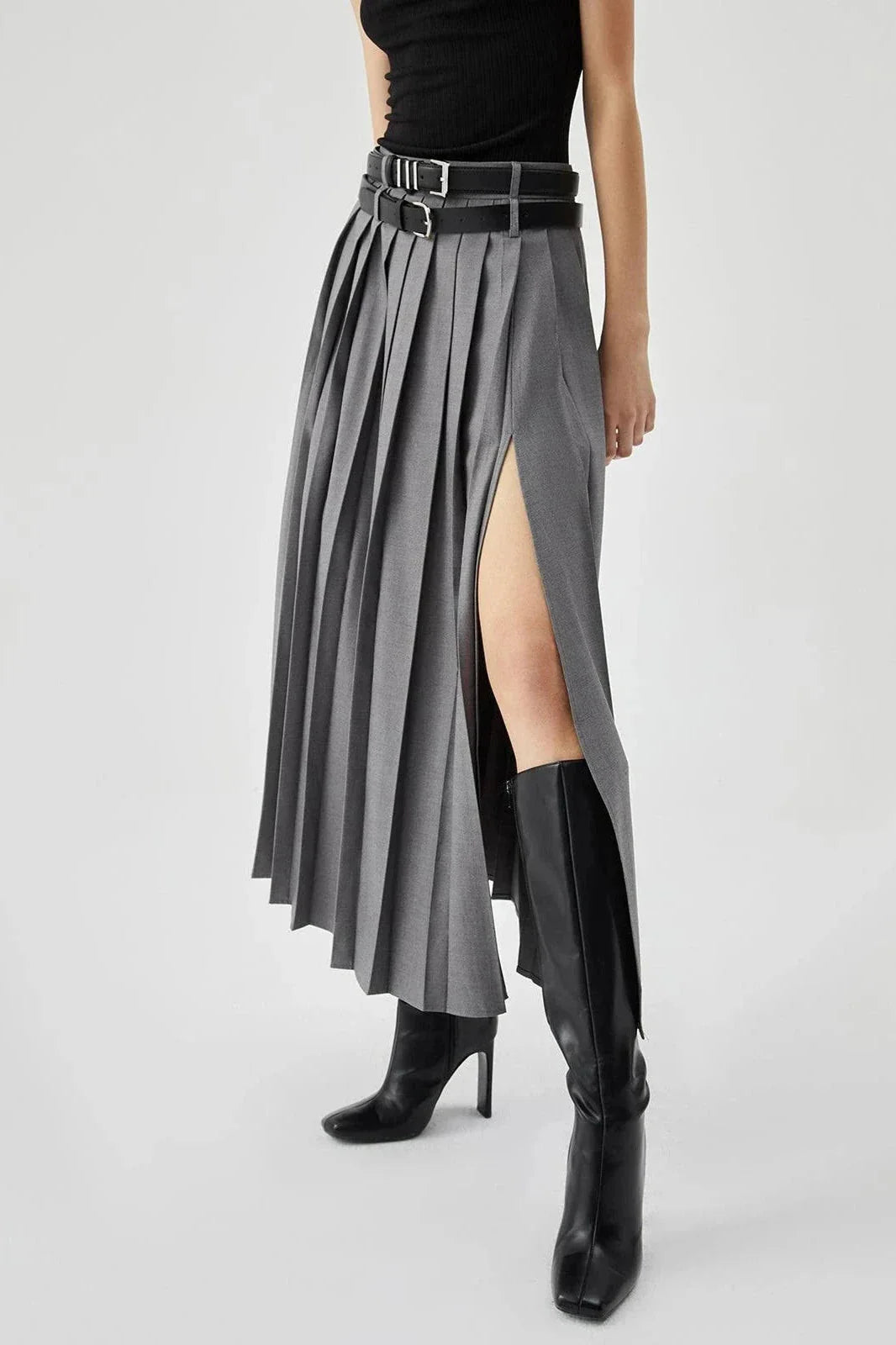 Valerie | Women’s Pleated Midi Skirt | High Waist Belted Office-Women Skirt-Pick NewYork