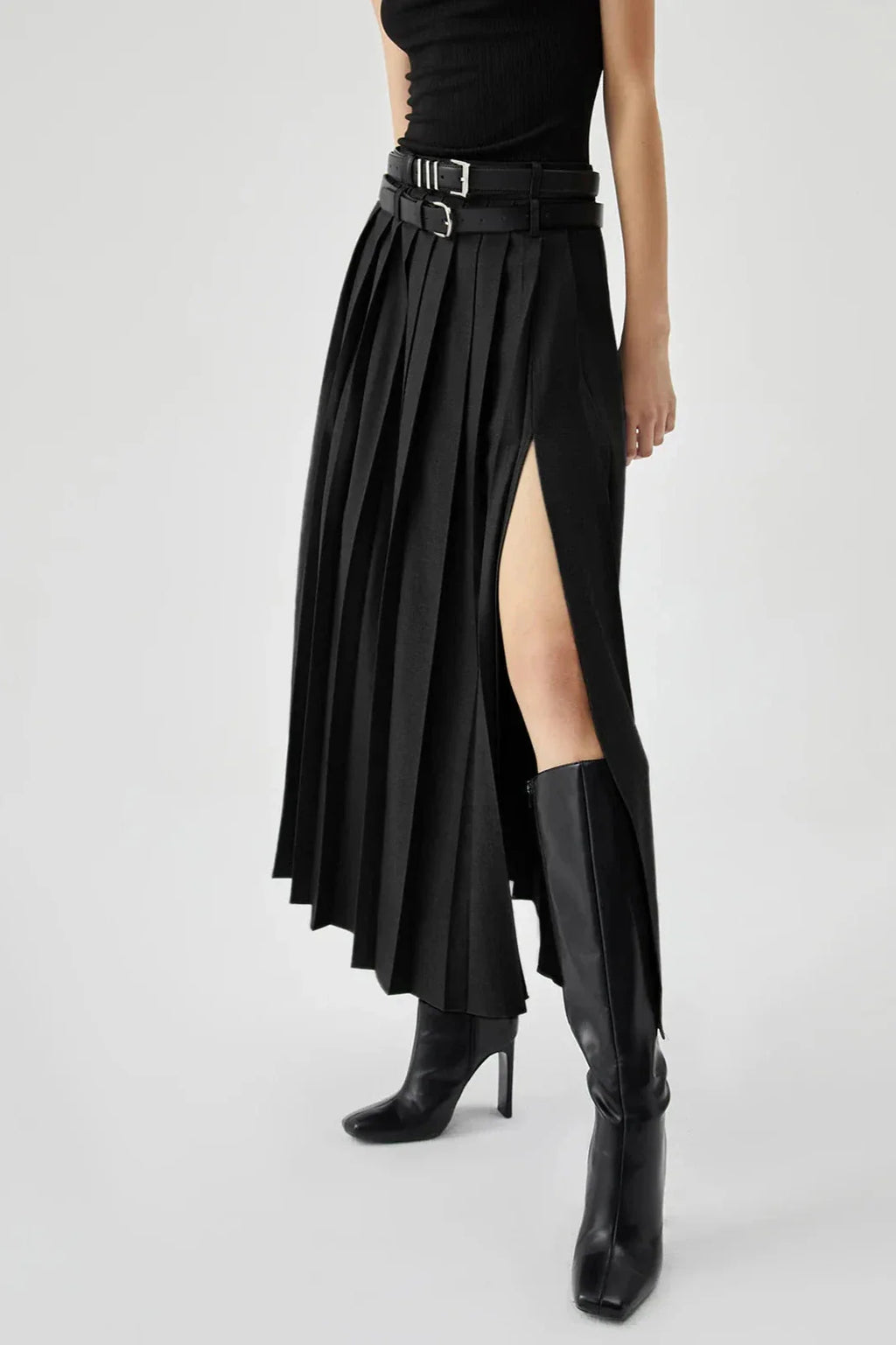Valerie | Women’s Pleated Midi Skirt | High Waist Belted Office-Women Skirt-Pick NewYork