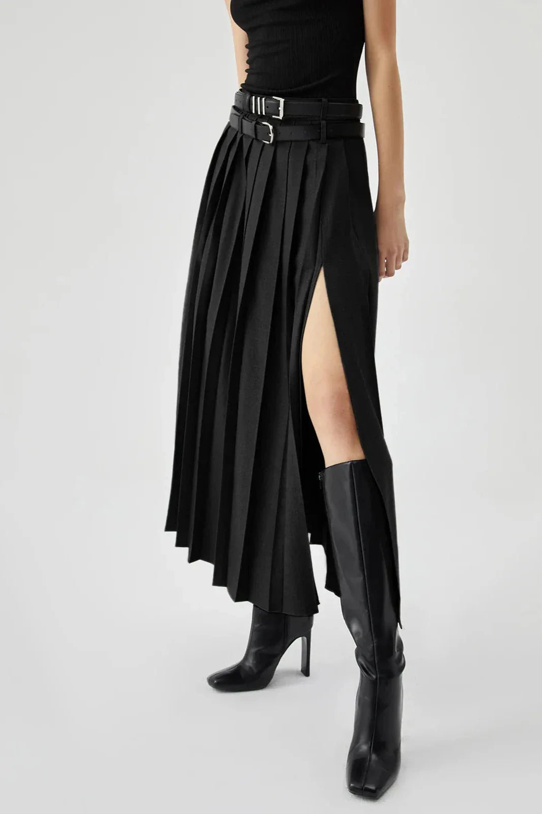 Valerie | Women’s Pleated Midi Skirt | High Waist Belted Office-Women Skirt-Pick NewYork