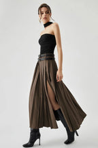 Valerie | Women’s Pleated Midi Skirt | High Waist Belted Office-Women Skirt-Pick NewYork