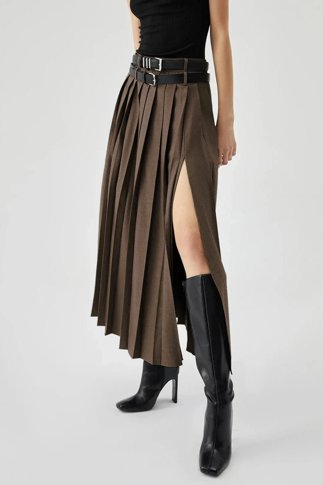 Valerie | Women’s Pleated Midi Skirt | High Waist Belted Office-Women Skirt-Pick NewYork