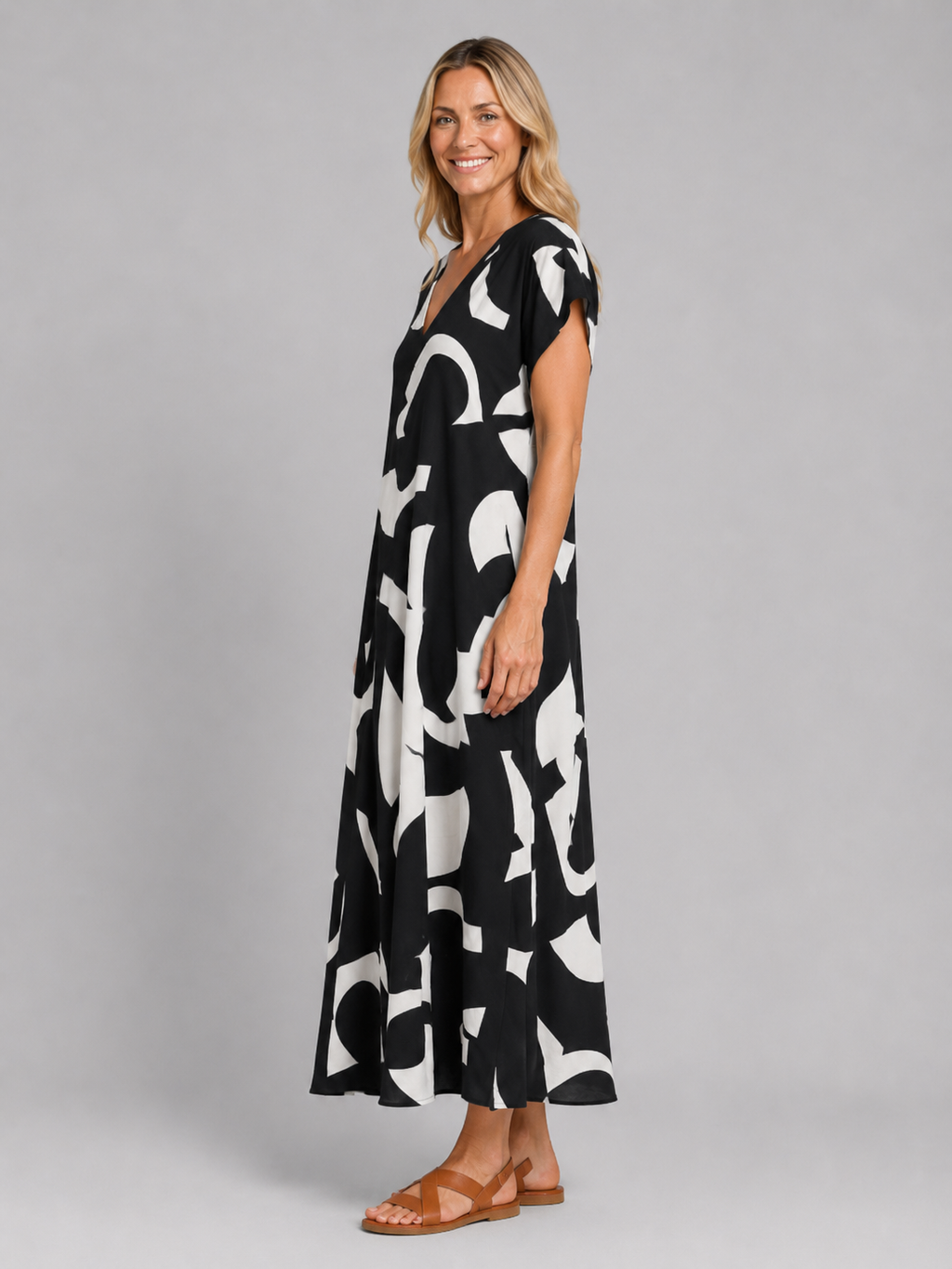 Viviana | Women's Abstract Maxi Dress | V Neck Vacation Dress-Women Dress-Pick NewYork