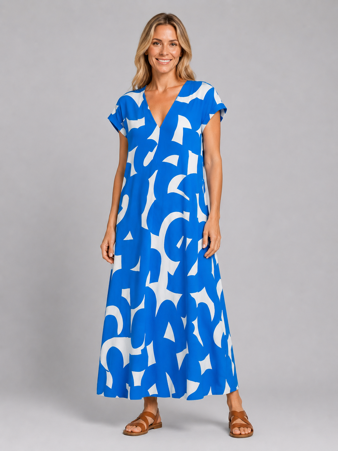 Viviana | Women's Abstract Maxi Dress | V Neck Vacation Dress-Women Dress-Pick NewYork