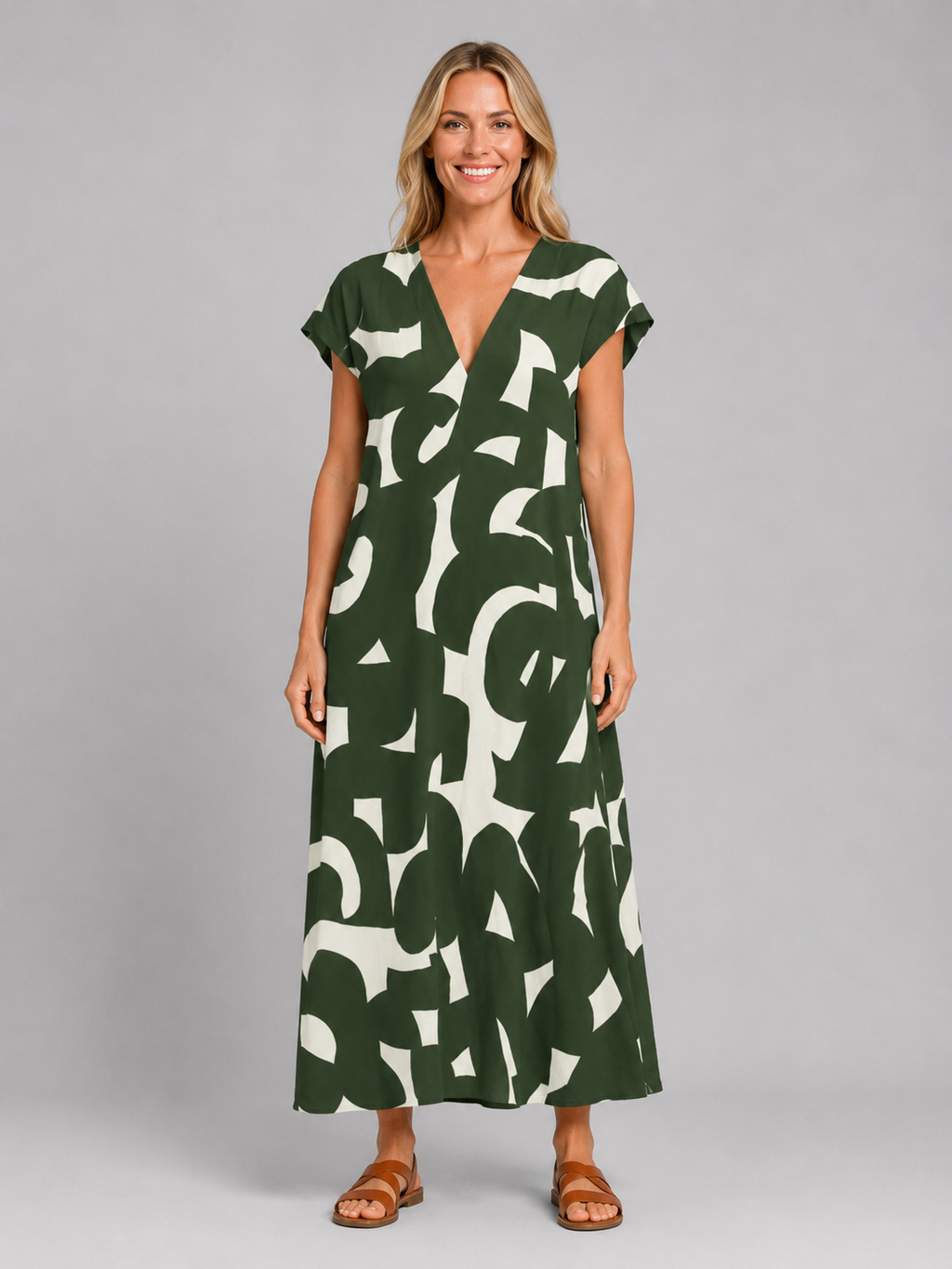 Viviana | Women's Abstract Maxi Dress | V Neck Vacation Dress-Women Dress-Pick NewYork