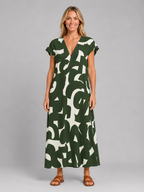 Viviana | Women's Abstract Maxi Dress | V Neck Vacation Dress-Women Dress-Pick NewYork